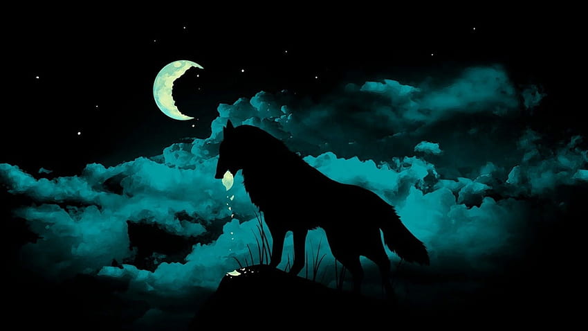 3D Black Wolf Eating Moon HD wallpaper