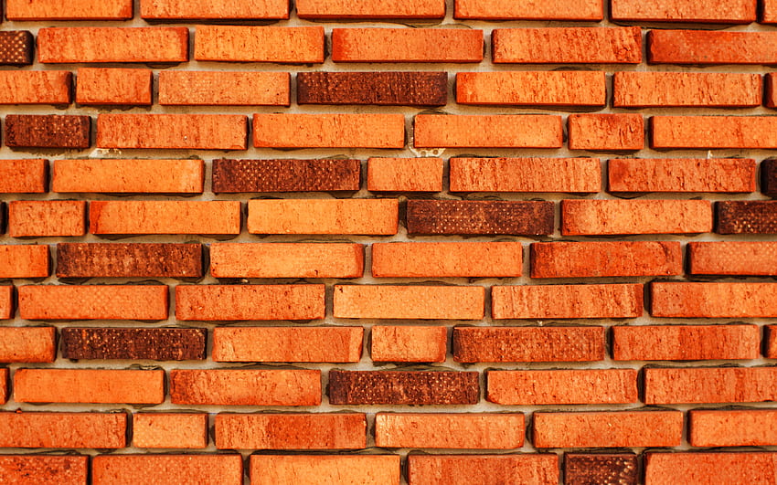orange brickwall, , grunge backgrounds, orange bricks background, bricks textures, 3D textures, brick wall, bricks background, orange stone background, bricks, orange bricks HD wallpaper