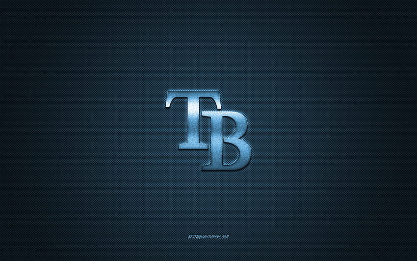 Tampa Bay Rays emblem, American baseball club, blue logo, blue carbon fiber background, MLB, Tampa Bay Rays Insignia, baseball, Florida, USA, Tampa Bay Rays HD wallpaper
