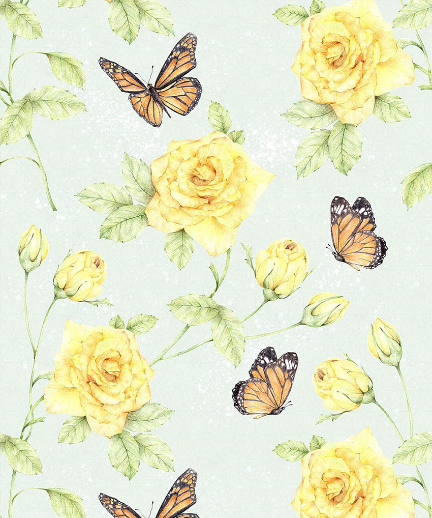 Rosas y mariposas • Diseñador único • Milton & King, mariposa negra y dorada fondo de pantalla del teléfono