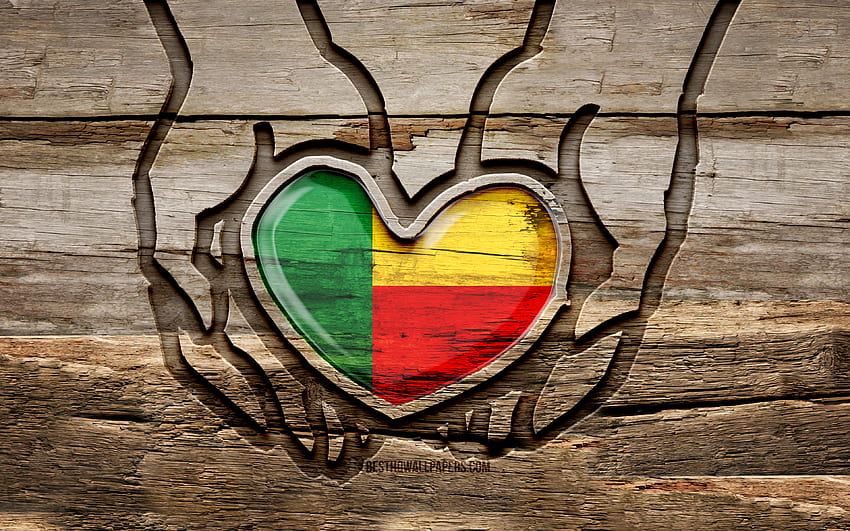 I love Benin, , wooden carving hands, Day of Benin, Benin flag, Flag of Benin, Take care Benin, creative, Benin flag in hand, wood carving, african countries, Benin HD wallpaper