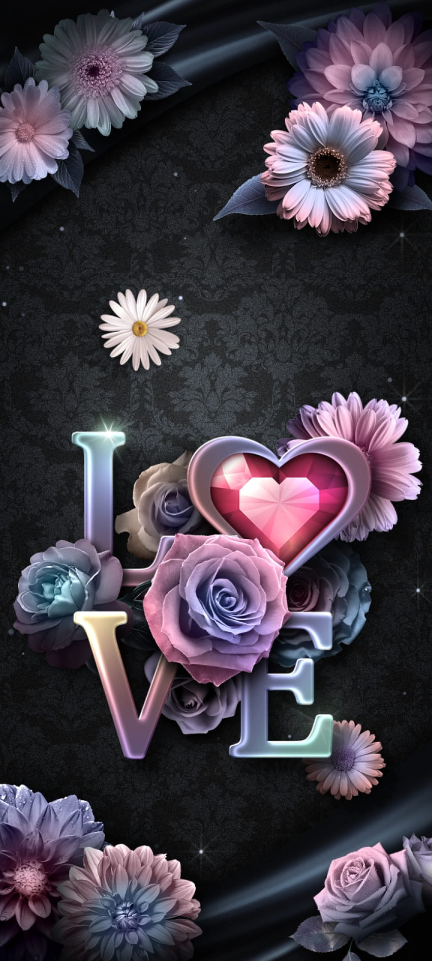 Pink Retro Valentine, hybrid tea rose, love, magenta, flowers, heart HD phone wallpaper