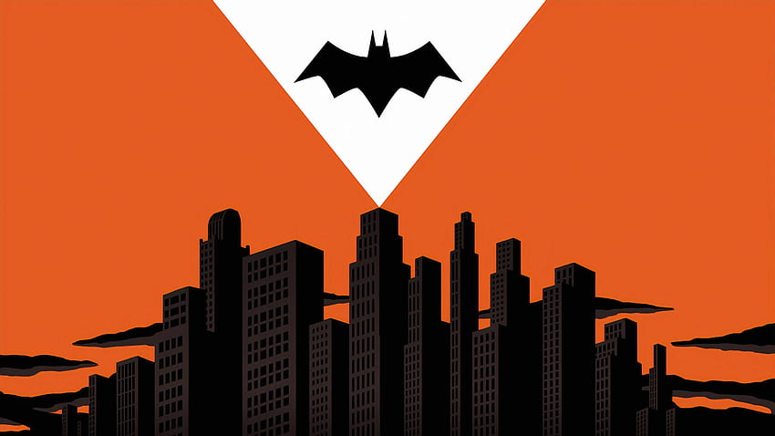 Batman-Logo über Gotham City 1440P-Auflösung, Superhelden, und Hintergrund, Skyline von Gotham City HD-Hintergrundbild