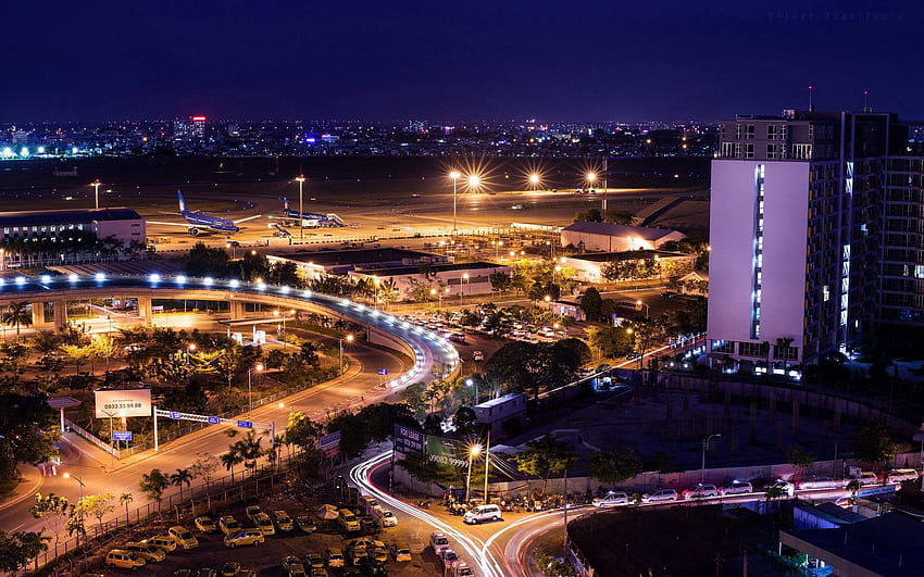 Cities, Night, City, Airport, Tan Son Nhat, Tanshonyat HD wallpaper
