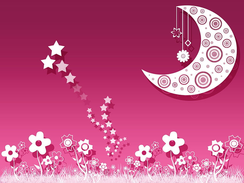 Resultado do Google para 60671243 Flowers__Moon_and_Stars_by_lilny. Rosa, telefone bonito, sininho, desenho animado de lua e estrelas papel de parede HD