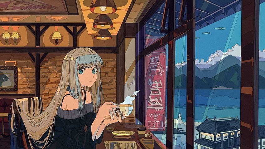Anime Beber Café, Cafetería Anime fondo de pantalla