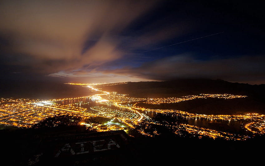 Städte, Himmel, Nacht, Stadt, Lichter, Ansicht von oben HD-Hintergrundbild