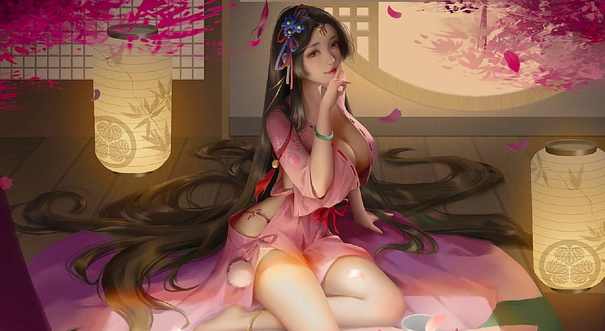 Pink Fantasy, niña, mujer, asiática, arte, serena, delicada, digital, rosa, bonita, fantasía fondo de pantalla