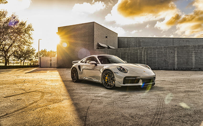 2021, Porsche 911 Turbo S, , 911 Turbo S 992, изглед отпред, екстериор, бяло спортно купе, ново бяло Porsche 911, немски спортни автомобили, Porsche HD тапет