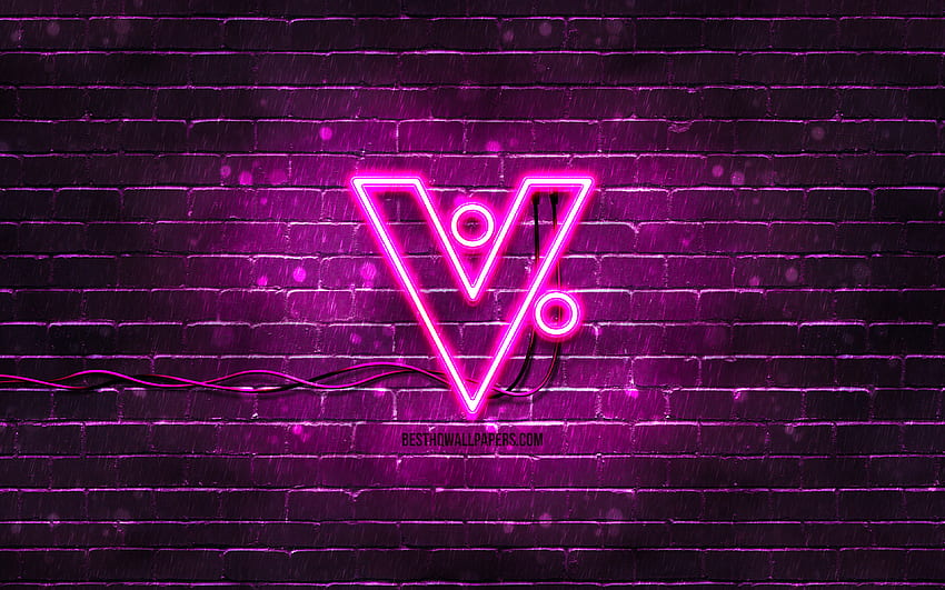 VeriCoin purple logo, , purple brickwall, VeriCoin logo, cryptocurrency ...