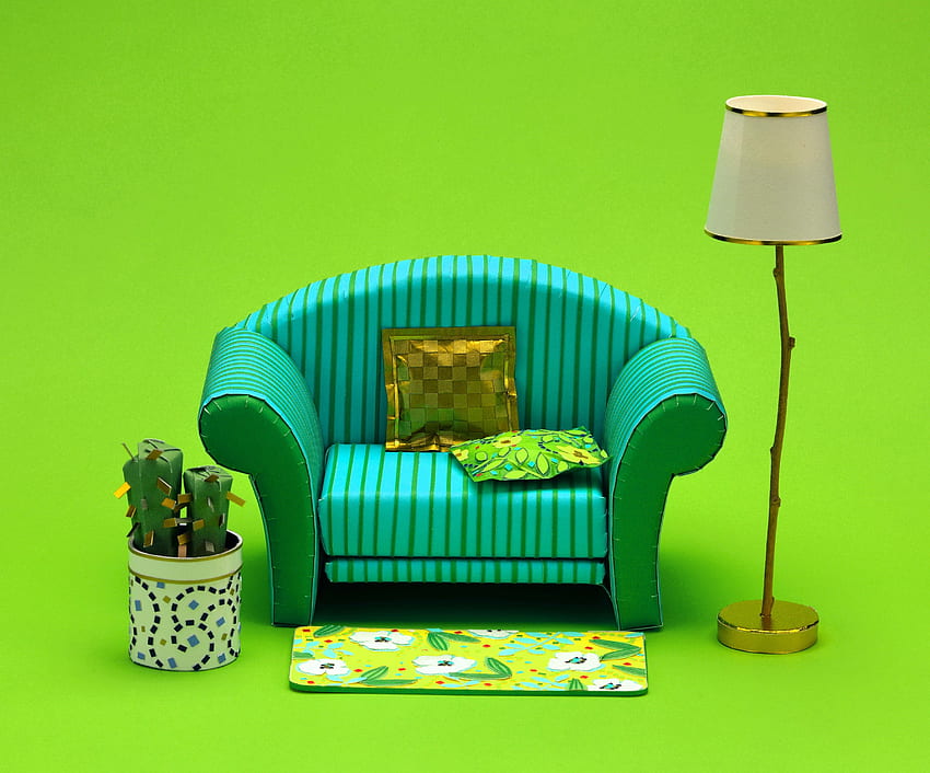 Lamp, Cactus, Sofa, Paper, Pillows, Cushions, Pot, Light Green Background, Salad Background HD wallpaper