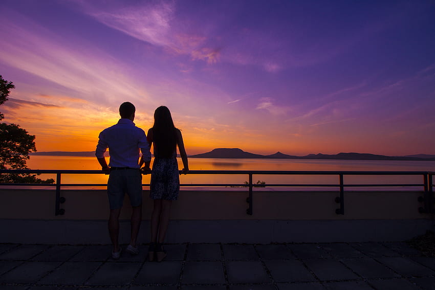 Sunset, Sky, Sea, Love, Couple, Pair HD wallpaper