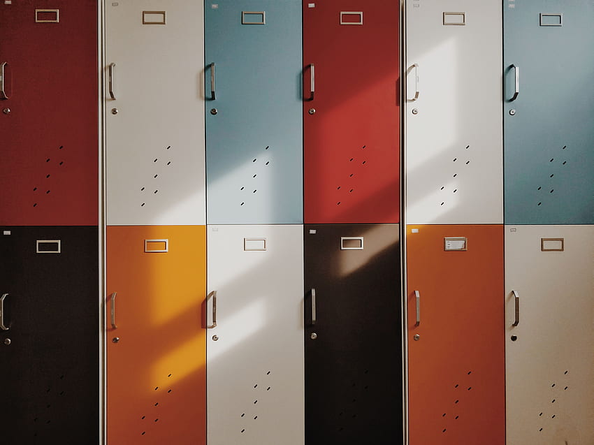 Multicolored, Motley, Minimalism, Retro, Doors, Door, Lockers HD wallpaper
