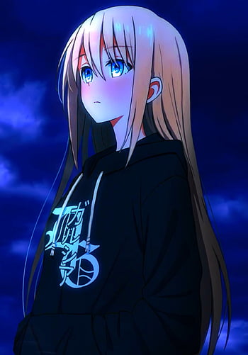 anime girl with dirty blonde hair and blue eyes