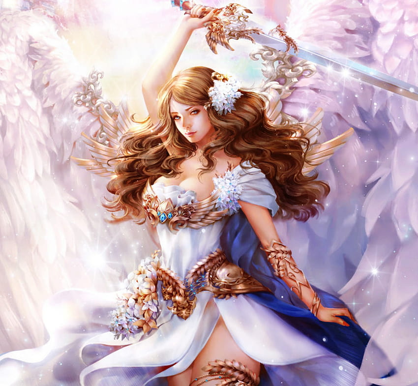 戦士の天使、翼、剣、美しい、天使、戦士 高画質の壁紙