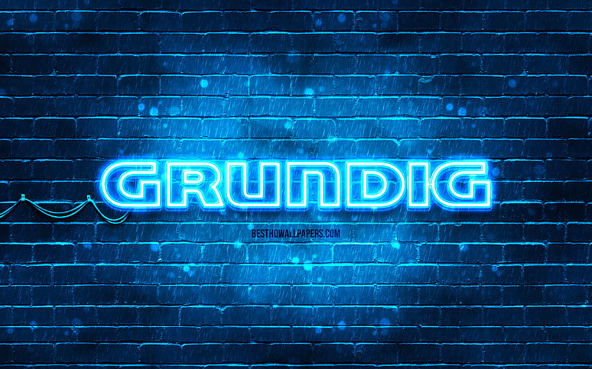 Logo biru Grundig,, brickwall biru, logo Grundig, merek, logo neon Grundig, Grundig Wallpaper HD