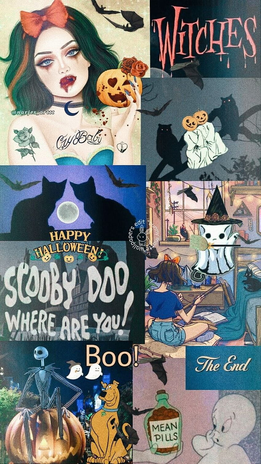 scooby doo, animazione e zucca -, Collage di Halloween Sfondo del telefono HD