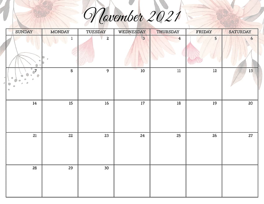 Plantillas de Calendario Floral Noviembre 2021 - Calendarios 2020 para Imprimir Plantillas de Calendario Floral Noviembre 2020 fondo de pantalla