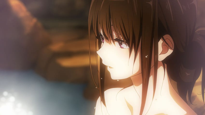 Schwarzes Haar chitanda eru schließen hyouka nackt onsen lila Augen nass. HD-Hintergrundbild
