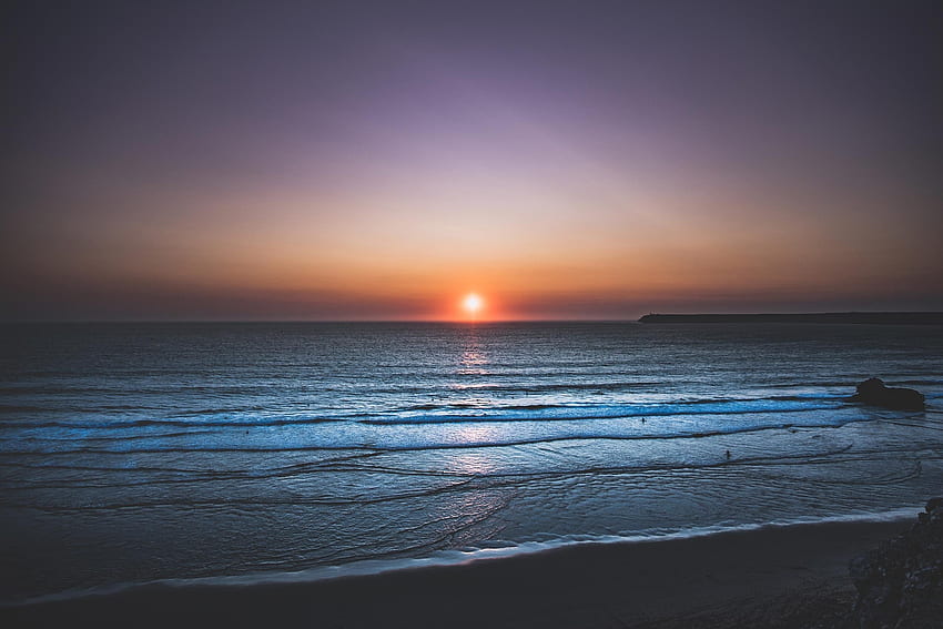 Alam, Matahari Terbenam, Langit, Laut, Cakrawala, Pantai, Bank Wallpaper HD