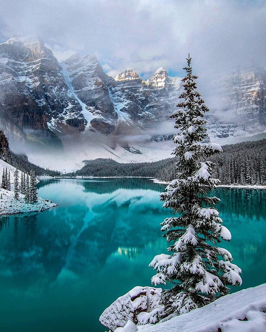 カナダのモレーン湖の冬：最も美しい。 冬の風景, 自然の, 美しい風景 HD電話の壁紙