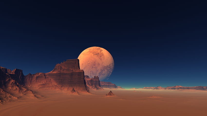Moon, landscape, CGI, fantasy, art HD wallpaper