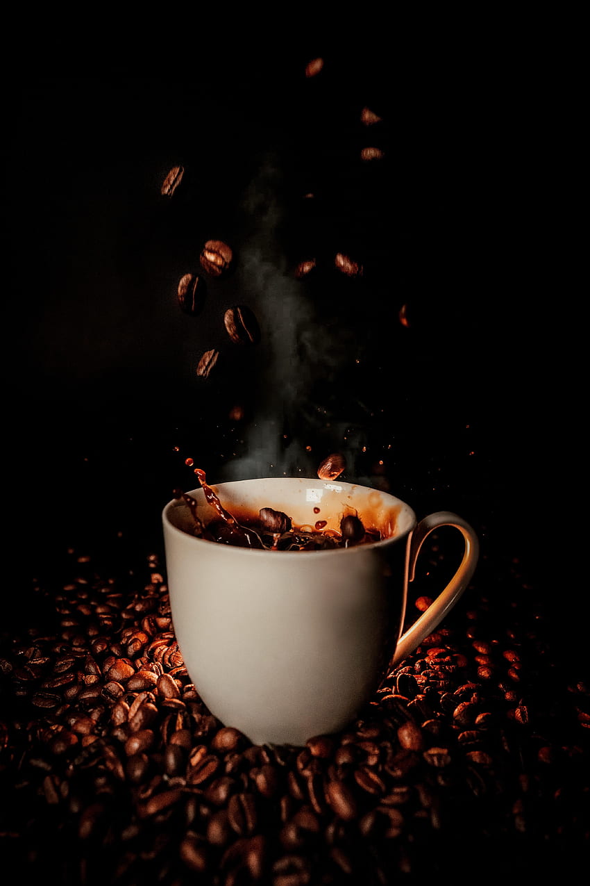 Food, Coffee, Cup, Spray, Steam, Coffee Beans HD phone wallpaper