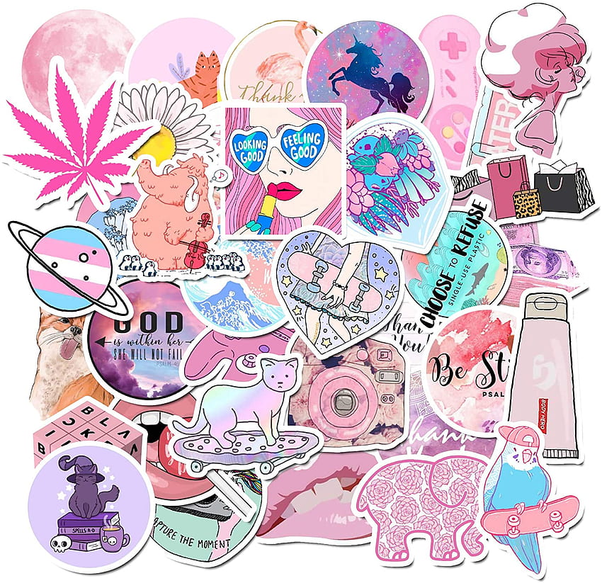 Pink Cute Stickers 50Pcs, Vsco Stickers for Laptop and Water Bottle Decal Aesthetic Trendy Sticker Pack for Teens, Girls, Women Vinyl Stickers : Electronics HD wallpaper