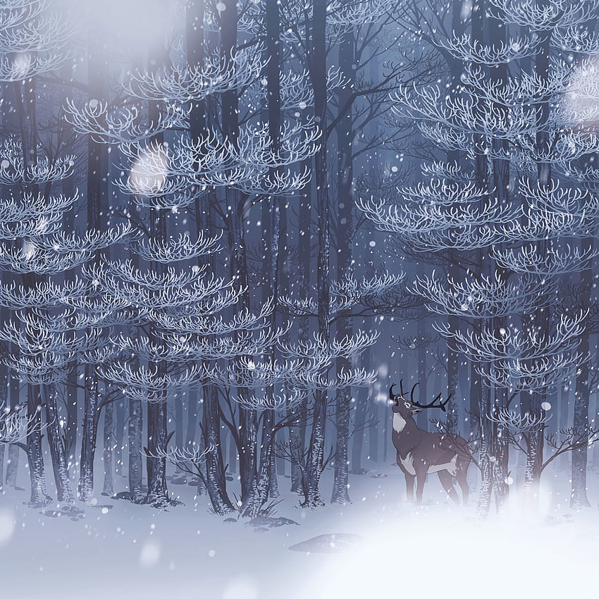 예술, 눈, 숲, 야생 생물, 사슴 HD 전화 배경 화면