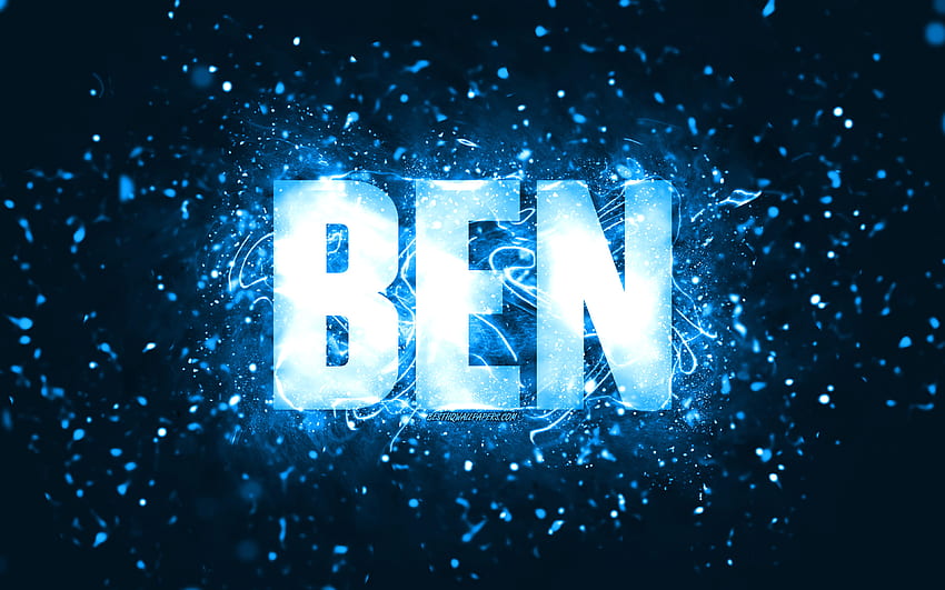Честит Birtay Бен, , сини неонови светлини, име Бен, творчески, Ben Happy Birtay, Бен Birtay, популярни американски мъжки имена, с име Бен, Бен HD тапет
