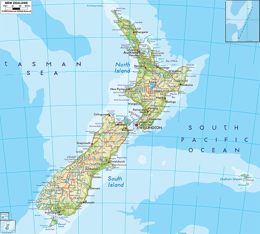 Carte physique de la Nouvelle-Zélande Fond d'écran HD