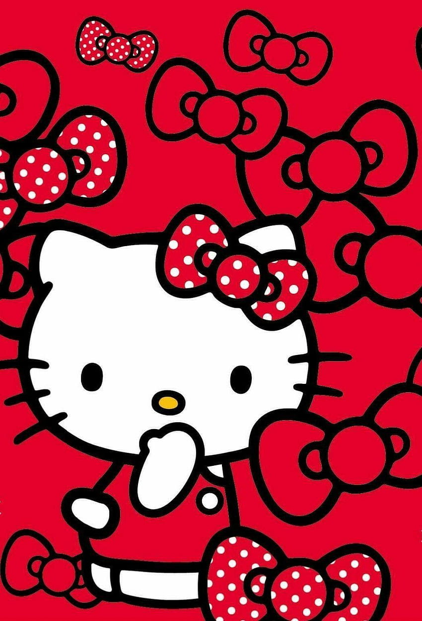 Download Caption Bright Red Hello Kitty Cartoon iPhone Wallpaper Wallpaper   Wallpaperscom