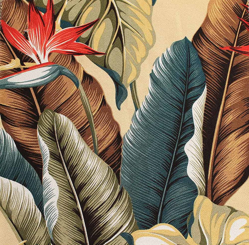 kain kulit kayu cetak daun tropis dalam 31 jalur warna, Vintage Tropical Wallpaper HD