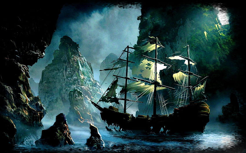Bateau de pirate fantôme, bateau de pirates des Caraïbes Fond d'écran HD