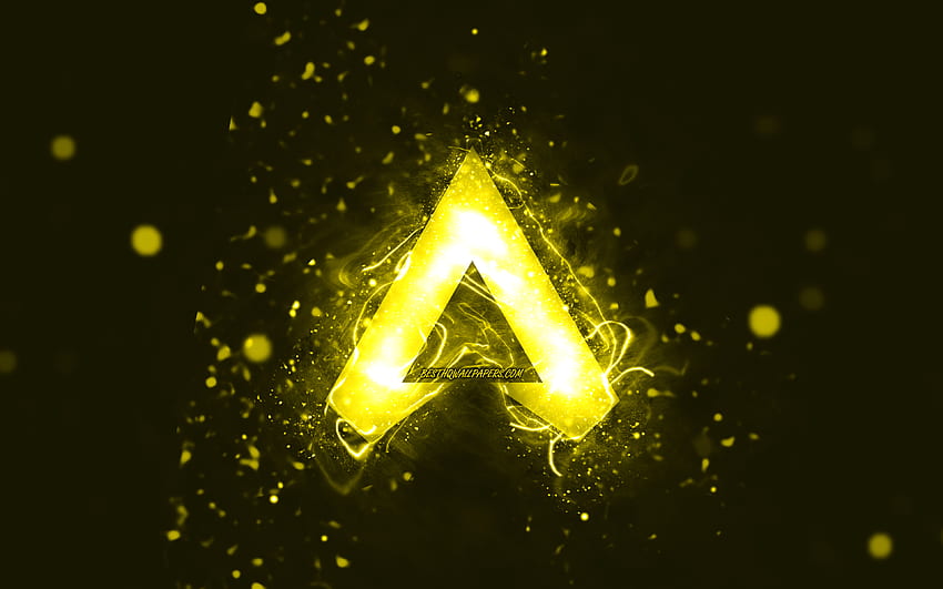 Apex Legends yellow logo, , yellow neon lights, creative, yellow abstract background, Apex Legends logo, games brands, Apex Legends HD wallpaper