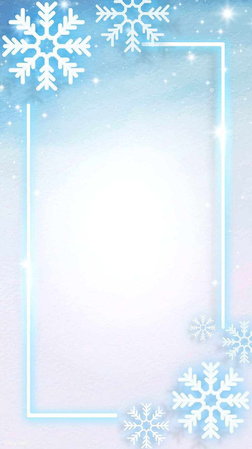 雪片で飾られた青いネオン フレームのプレミアム ベクトル。 スノーフレーク、クリスマスフォン、スノーフレークデコレーション HD電話の壁紙