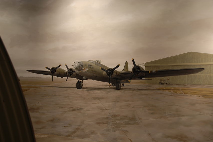 B17 в хангар, стар самолет, бомбардировач, Втората световна война, B17 HD тапет