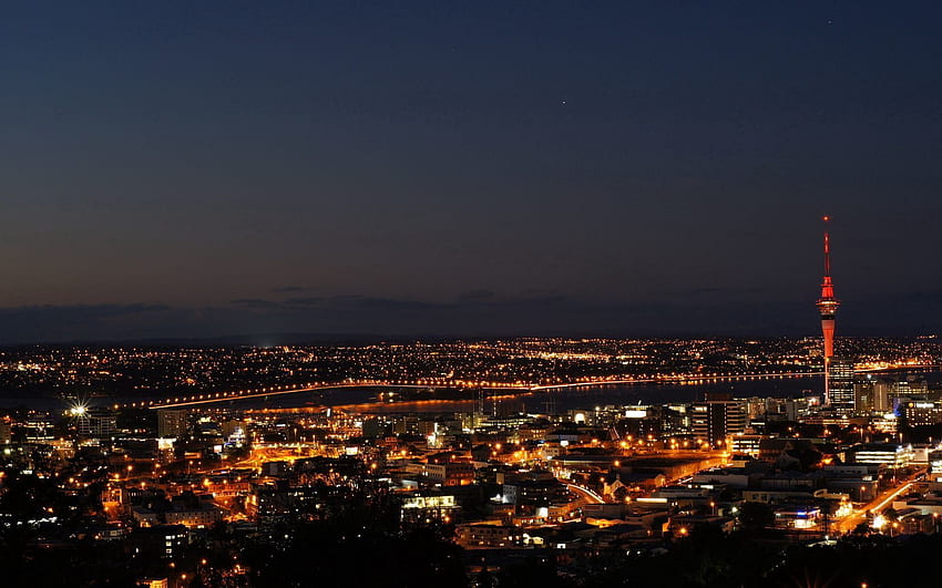 Città, notte, edificio, vista dall'alto, luci della città Sfondo HD