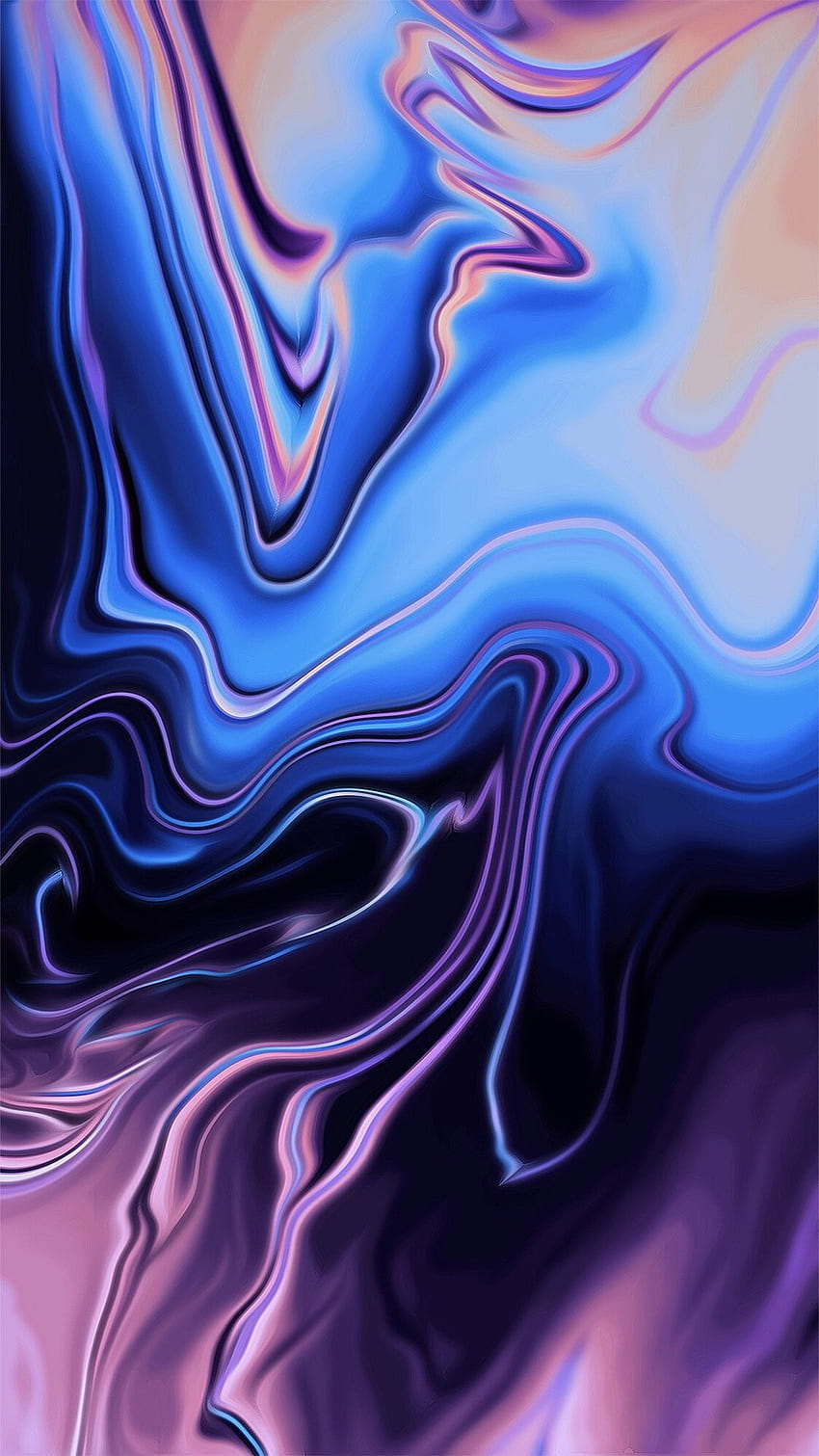 Bunte Fluid-Tintengrafik, Cyberpunk-Töne, Lila, Blau, Fluid Art HD-Handy-Hintergrundbild