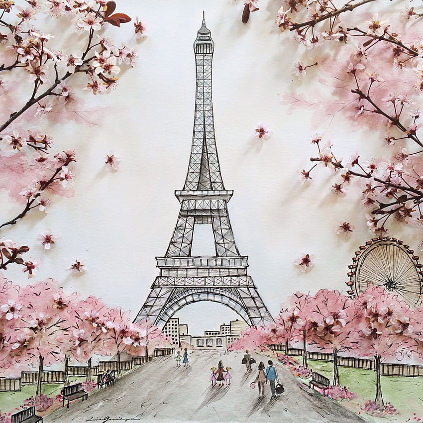 Акварел на Айфеловата кула. Парижко изкуство, Париж, Айфеловата кула HD тапет за телефон