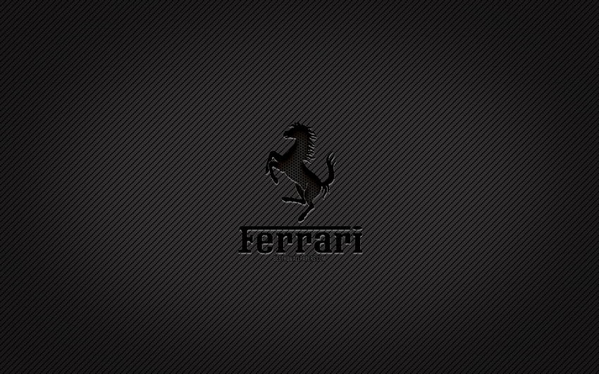 Ferrari carbon logo, , grunge art, carbon background, creative, Ferrari black logo, cars brands, Ferrari logo, Ferrari HD wallpaper