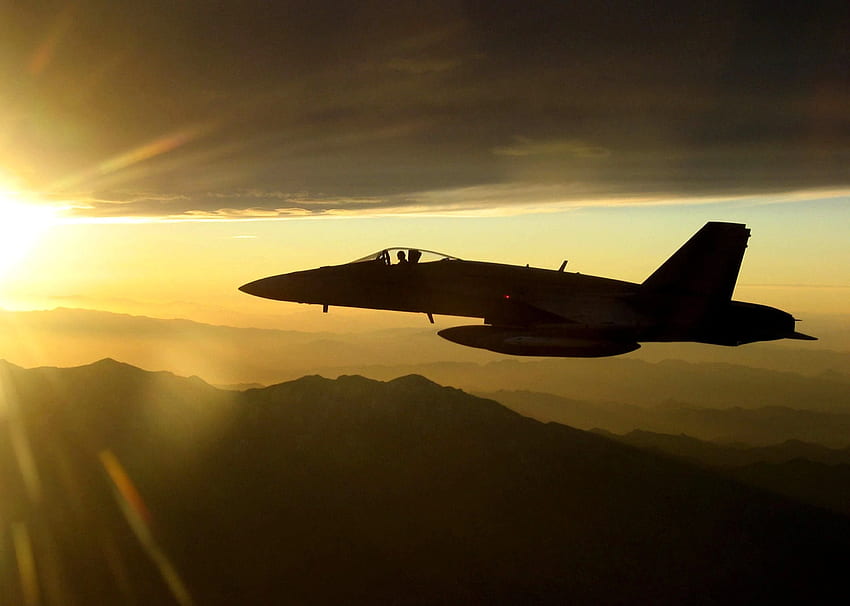 Aircraft Orange F18 Hornet Sun Fighter Jets Skies - F 18 HD wallpaper
