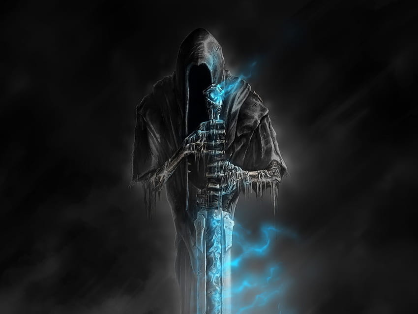 Witamy w piekle, horror, śmierć, miecz, ciemność, niebieski płomień IPhone 8 7 6 6S, tło Tapeta HD