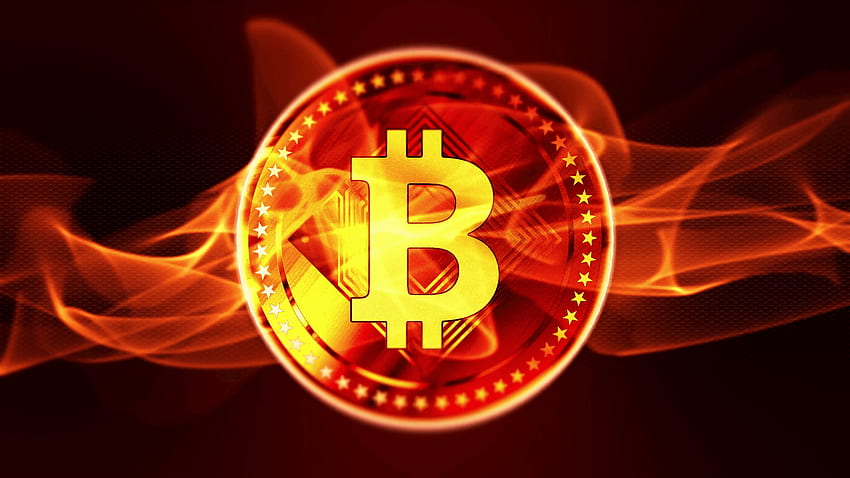 Criptomoeda Bitcoin girando em chamas. U Vídeo Loop papel de parede HD