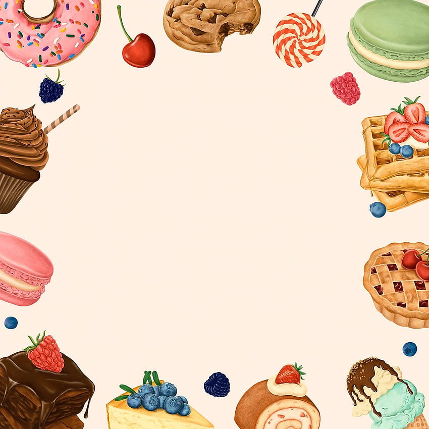 Candy and dessert decorated frame mockup. / Noon in 2021. Dessert decoration, Candy icon, Cake, Dessert Drawing HD phone wallpaper