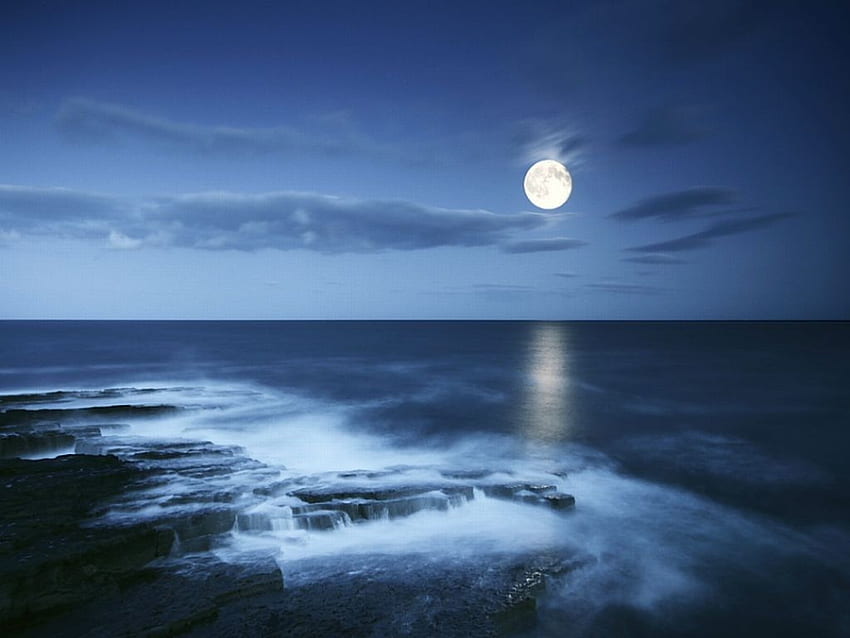 Full Moon Night Beach Background [] dla Twojego telefonu komórkowego i tabletu. Przeglądaj nocną plażę. Noc na plaży, Noc na plaży, Plaża w nocy, Księżyc w nocy Ocean Tapeta HD