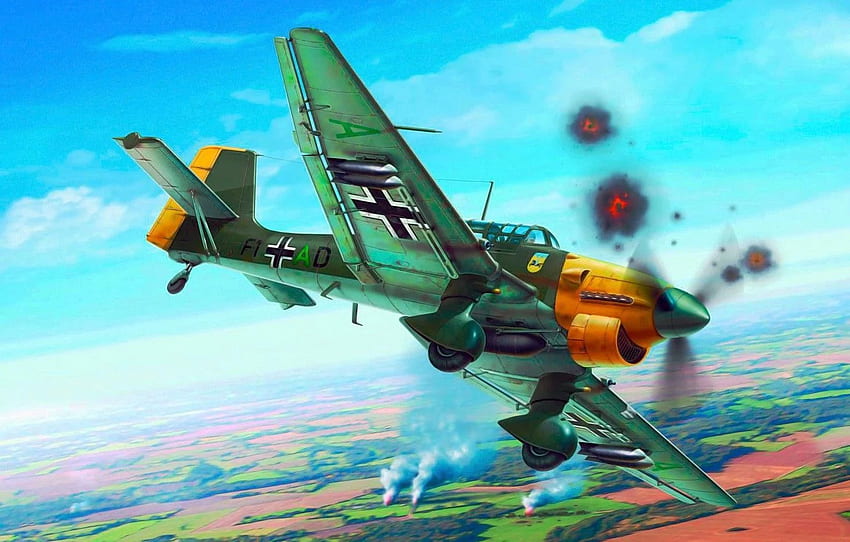 war, art, airplane, painting, aviation, ww2, Junkers Ju 87 Stuka for , section авиация HD wallpaper