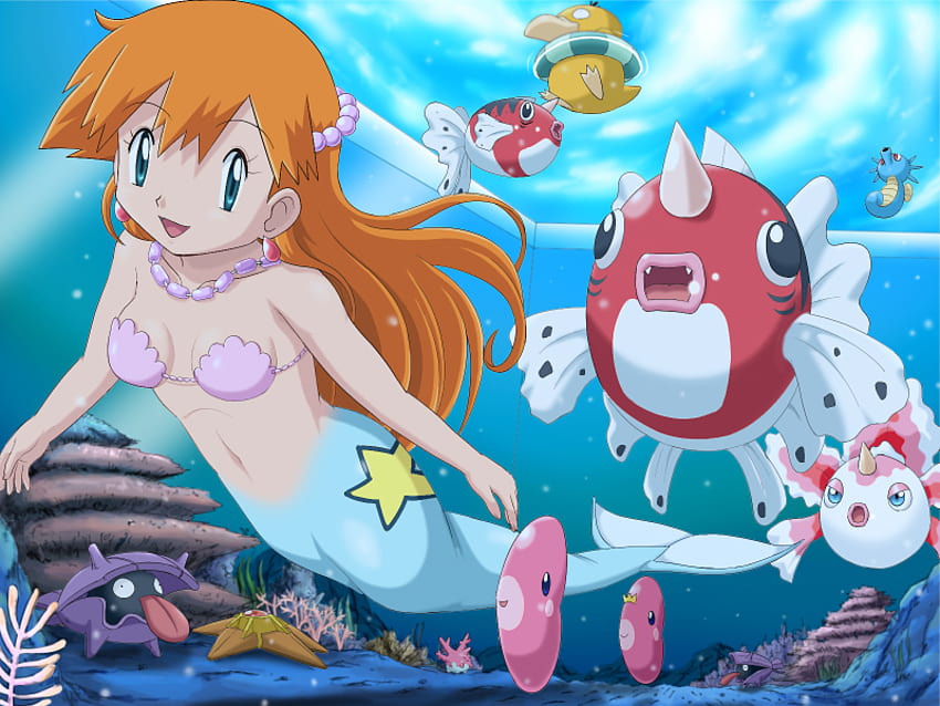 Misty, star, mermaid, fish, water, pokemon, ocean, seashell HD wallpaper