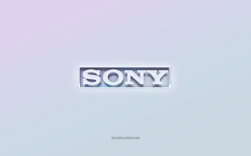 Лого на Sony, изрязан 3d текст, бял фон, лого на Sony 3d, емблема на Sony, Sony, релефно лого, емблема на Sony 3d HD тапет