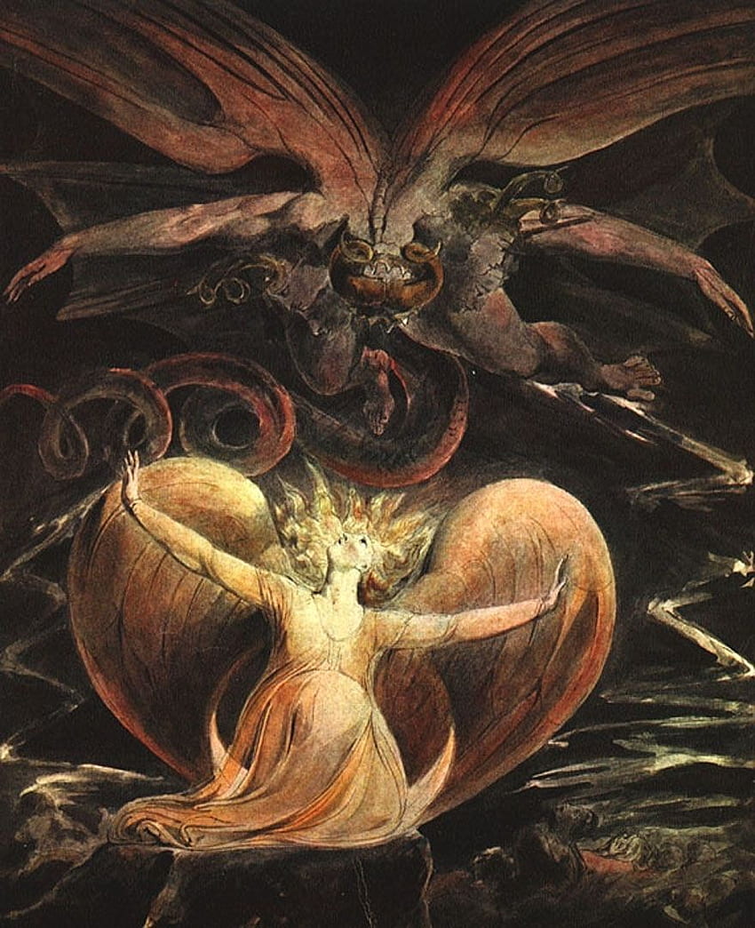 Naga Merah Besar Dan Wanita Berselubung Matahari - William Blake wallpaper ponsel HD
